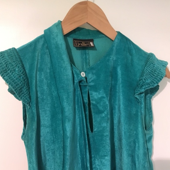 Rare Y2K Vintage Fendi Jeans Teal Midi cocktail Dress with Bow Accent - Picture 5 of 7